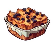 A cartoon illustration of a blueberry bread pudding vector