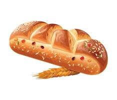 Bread with seeds and wheat on a white background vector