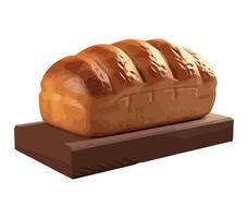 Bread loaf on wooden board illustration vector