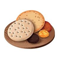 A plate with bread and other food items vector