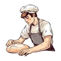 A man in an apron is making bread vector