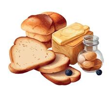 illustration of bread, butter and jam vector
