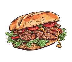 A beef sandwich with lettuce and tomatoes vector
