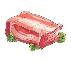 Raw meat with green leaves on a white background vector