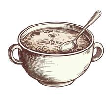 A drawing of a bowl of soup with a spoon vector