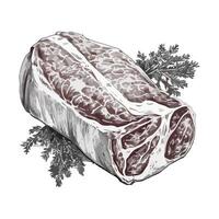 A drawing of a piece of meat with leaves vector
