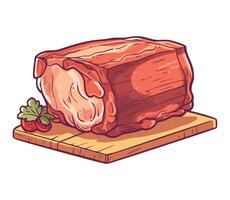 A piece of meat on a cutting board with strawberries vector