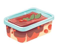 A container with meat and sauce in it vector