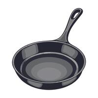 A black frying pan on a white background vector