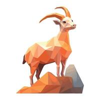 Low polygonal goat standing on rock isolated on white background vector