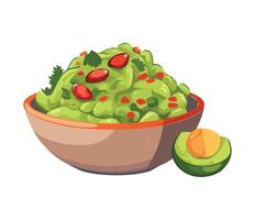 Guacamole in bowl with red peppers and tomatoes illustration vector