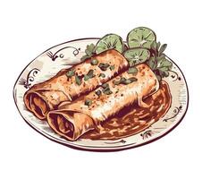 Mexican food with sauce and lime on a plate vector