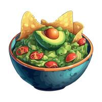 Guacamole in a bowl with tortilla chips vector