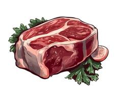 Raw beef steak with parsley on white background vector