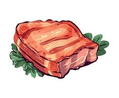 A piece of meat with a green leaf on it vector
