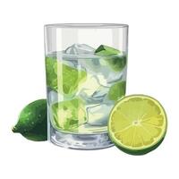 A glass of lime juice with ice and lime slices vector