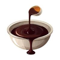 Chocolate sauce in a bowl with a spoon vector