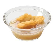 A bowl of soup with a piece of chicken in it vector