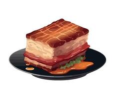 A piece of meat on a plate with sauce vector