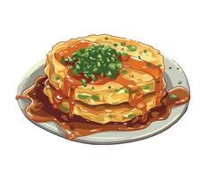 A cartoon illustration of a stack of pancakes with gravy vector