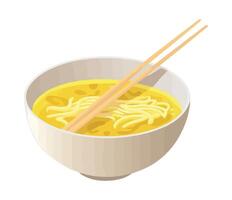 A bowl of noodles with chopsticks and a spoon vector