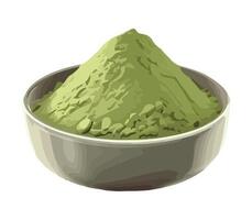 A bowl of green powder in a white bowl vector