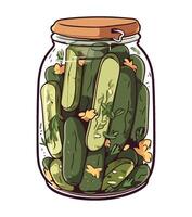 A jar full of pickles with a wooden lid vector