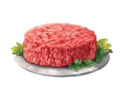 Raw beef on plate with lettuce and parsley vector