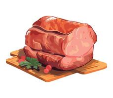 A piece of meat with vegetables on a cutting board vector