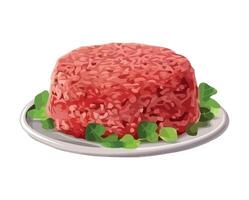 A plate of meat with green leaves on it vector