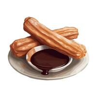 Churros with chocolate sauce on a plate illustration vector