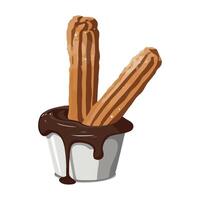 Churros in a cup with chocolate sauce illustration vector
