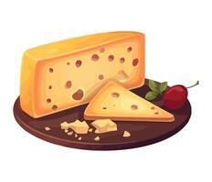 Cheese and cherry on a plate illustration vector