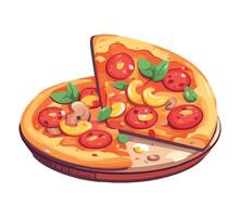A pizza with tomatoes and mushrooms on a plate vector