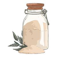 A jar of powder with leaves and a spoon vector