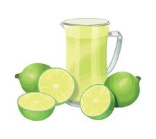 A pitcher of lime juice and limes vector
