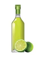 A bottle of lime juice and a lime slice vector