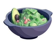 A bowl of guacamole with an avocado slice vector