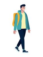 A man with a backpack walking vector