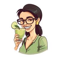 A cartoon woman holding a glass of lime juice vector