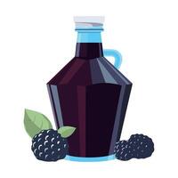 Blackberry syrup in a jug with berries and leaves vector