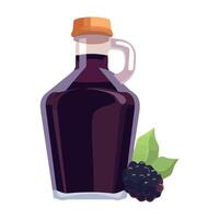 Blackberry syrup in a glass bottle with berries vector