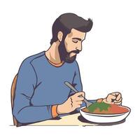 A man eating a bowl of soup vector