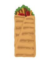 Burger wrap with fries and tomatoes on a white background vector