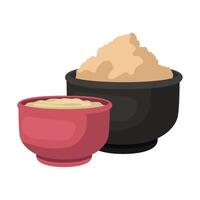 Two bowls of food and a bowl of rice vector