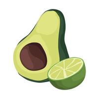 An avocado and a slice of lime are shown vector