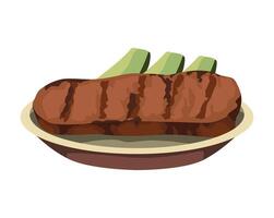 Steak with avocado and lettuce on a plate vector