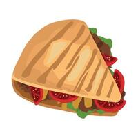 A sandwich with meat and tomatoes on it vector