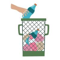 A hand picking up trash in a trash can vector