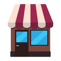 A small shop with a red and white awning vector